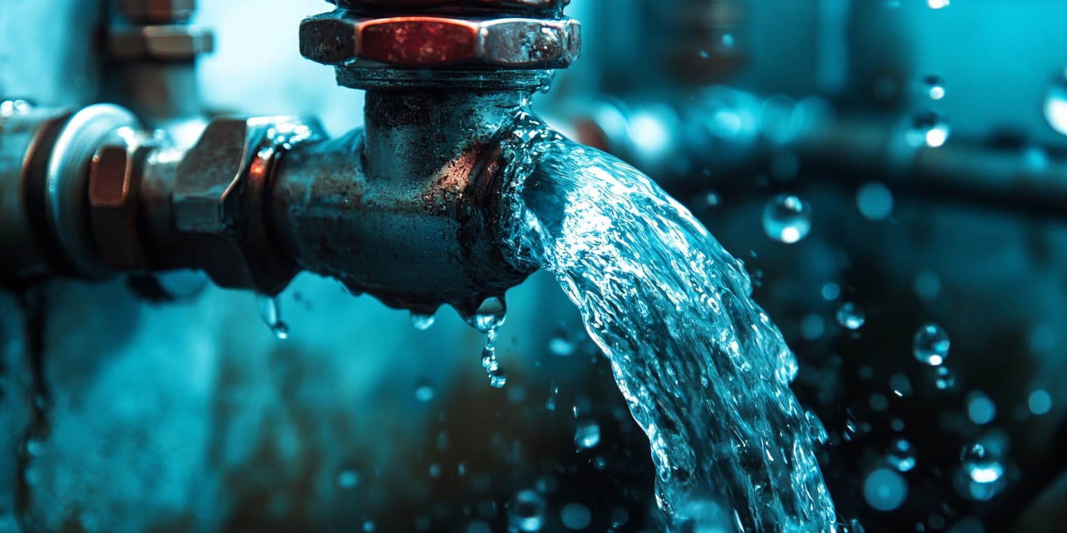 Leaking pipe representing a prompt leak in Large Language Models (LLMs), symbolizing the unintentional release of sensitive information.